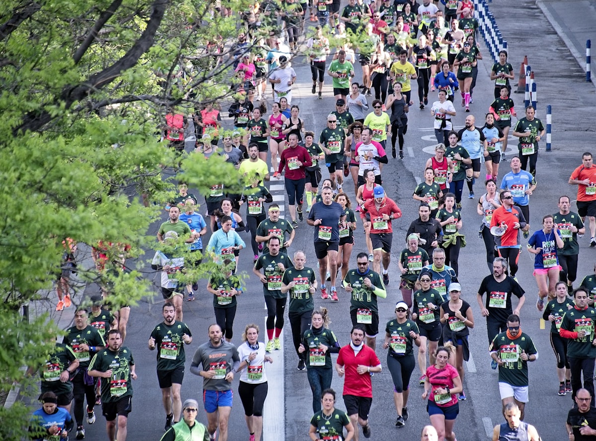 Runners gathered at the start of a group run